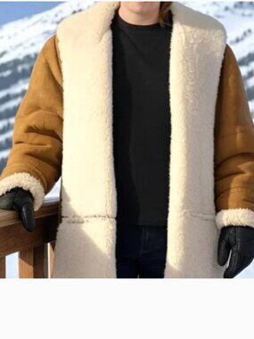 Ralph Lauren Shearling Lambskin Suede Swing Coat Vintage 80's Rare